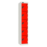 Probe Standard Metric Locker — 5 Door, Sloping Top, Triple Width — White Carcass / Red Doors