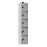 Probe Standard Metric Locker — 5 Door, Sloping Top, Triple Width — White Carcass / Silver Doors