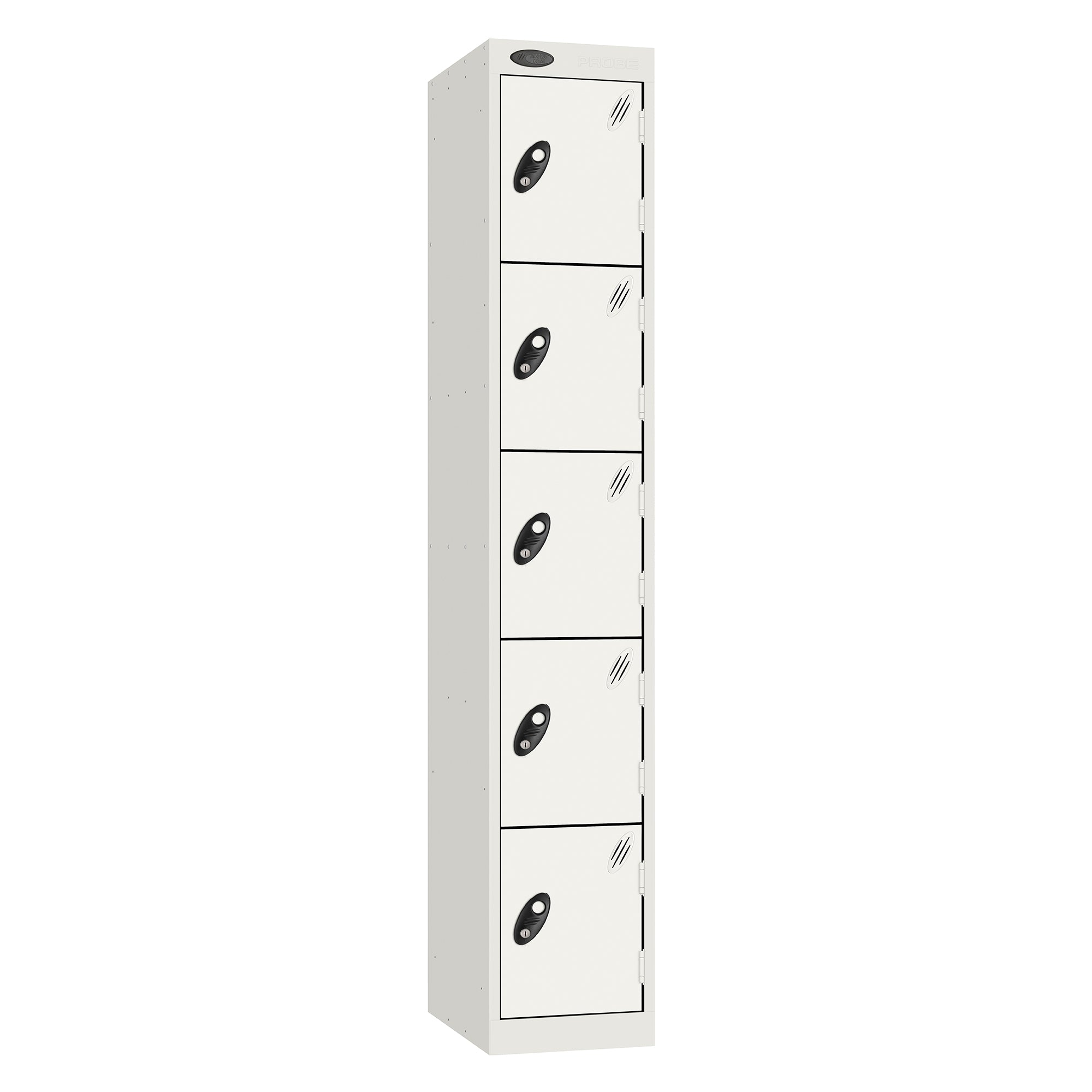 Probe Standard Metric Locker — 5 Door, Sloping Top, Triple Width — White Carcass / White Doors