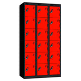 Probe Perforated Metric Locker — 6 Door, Flat Top, Triple Width — Black carcass with Red door