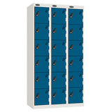 Probe Perforated Metric Locker — 6 Door, Flat Top, Triple Width — White carcass with Blue door