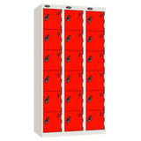 Probe Perforated Metric Locker — 6 Door, Flat Top, Triple Width — White carcass with Red door