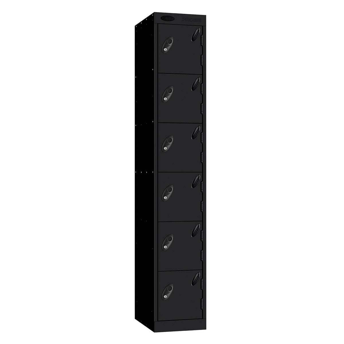 Probe Standard Metric Locker — 6 Door, Flat Top, Triple Width — Black Carcass / Black Doors
