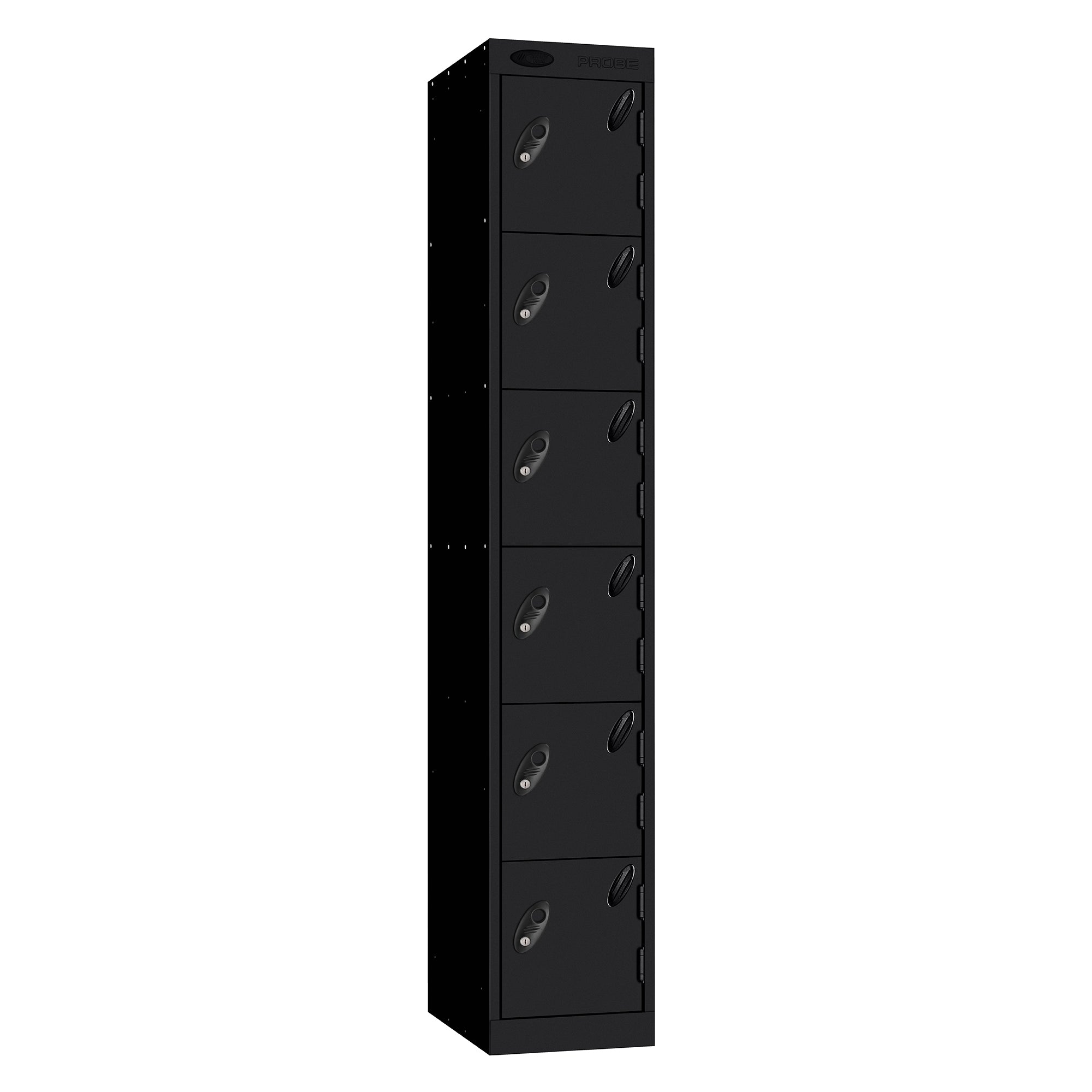 Probe Standard Metric Locker — 6 Door, Flat Top, Triple Width — Black Carcass / Black Doors