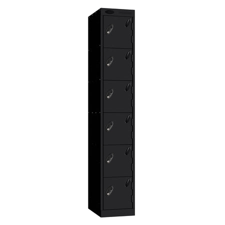 Probe Standard Metric Locker — 6 Door, Sloping Top, Triple Width — Black Carcass / Black Doors