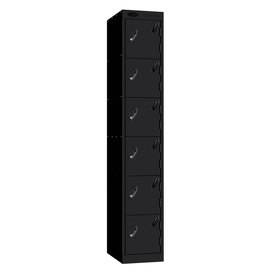 Probe Standard Metric Locker — 6 Door, Sloping Top, Triple Width — Black Carcass / Black Doors