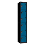 Probe Standard Metric Locker — 6 Door, Flat Top, Triple Width — Black Carcass / Blue Doors