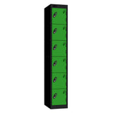 Probe Standard Metric Locker — 6 Door, Flat Top, Triple Width — Black Carcass / Green Doors