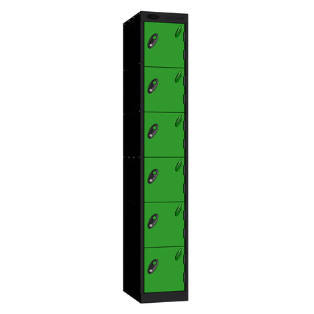 Probe Standard Metric Locker — 6 Door, Flat Top, Triple Width — Black Carcass / Green Doors