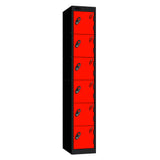 Probe Standard Metric Locker — 6 Door, Sloping Top, Triple Width — Black Carcass / Red Doors