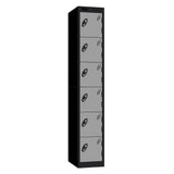 Probe Standard Metric Locker — 6 Door, Sloping Top, Triple Width — Black Carcass / Silver Doors