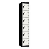 Probe Standard Metric Locker — 6 Door, Flat Top, Triple Width — Black Carcass / White Doors