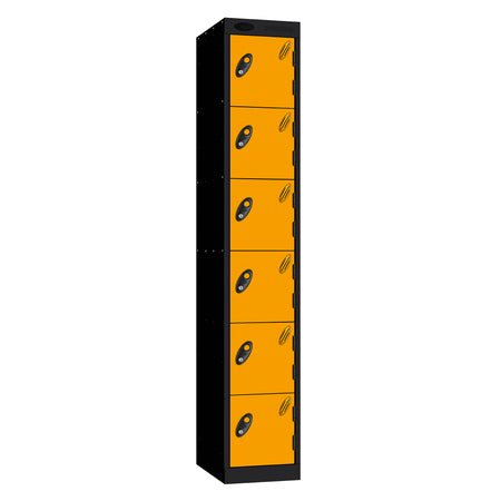 Probe Standard Metric Locker — 6 Door, Sloping Top, Triple Width — Black Carcass / Yellow Doors