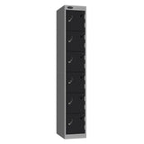 Probe Standard Metric Locker — 6 Door, Sloping Top, Triple Width — Silver Carcass / Black Doors