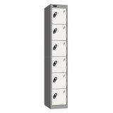 Probe Standard Metric Locker — 6 Door, Sloping Top, Triple Width — Silver Carcass / White Doors