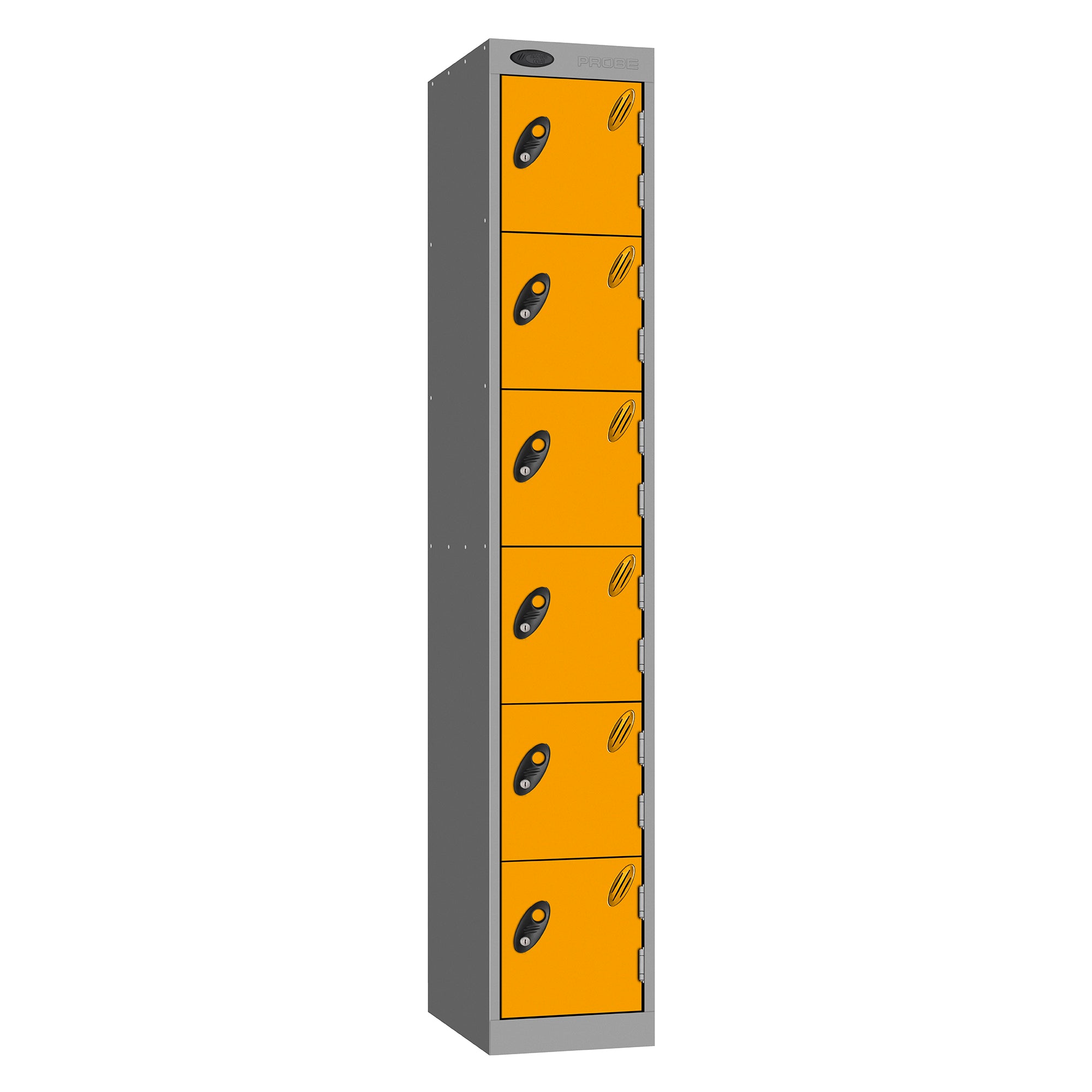Probe Standard Metric Locker — 6 Door, Flat Top, Triple Width — Silver Carcass / Yellow Doors