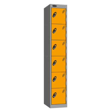 Probe Standard Metric Locker — 6 Door, Flat Top, Triple Width — Silver Carcass / Yellow Doors
