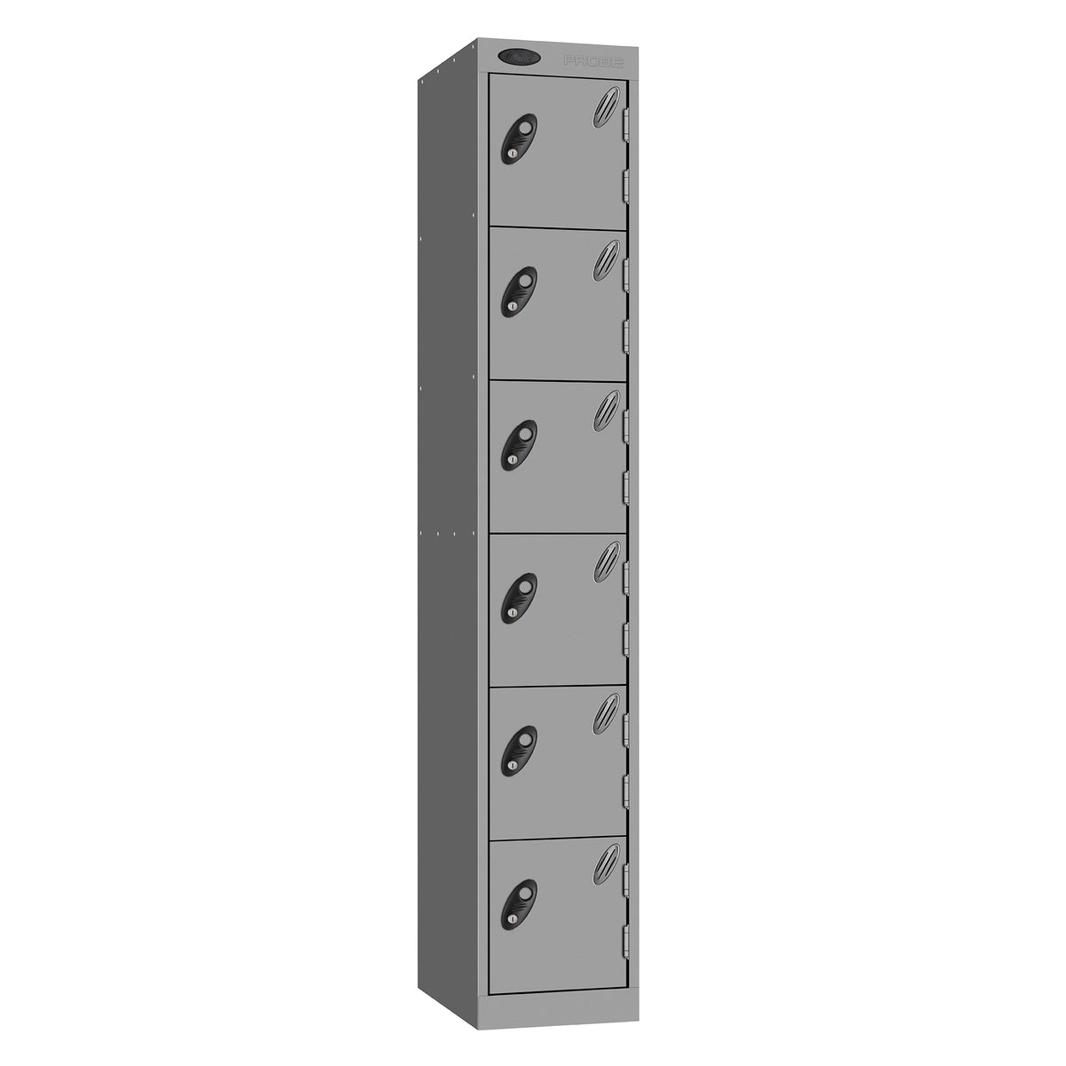 Probe Standard Metric Locker — 6 Door, Flat Top, Triple Width — Silver Carcass / Silver Doors