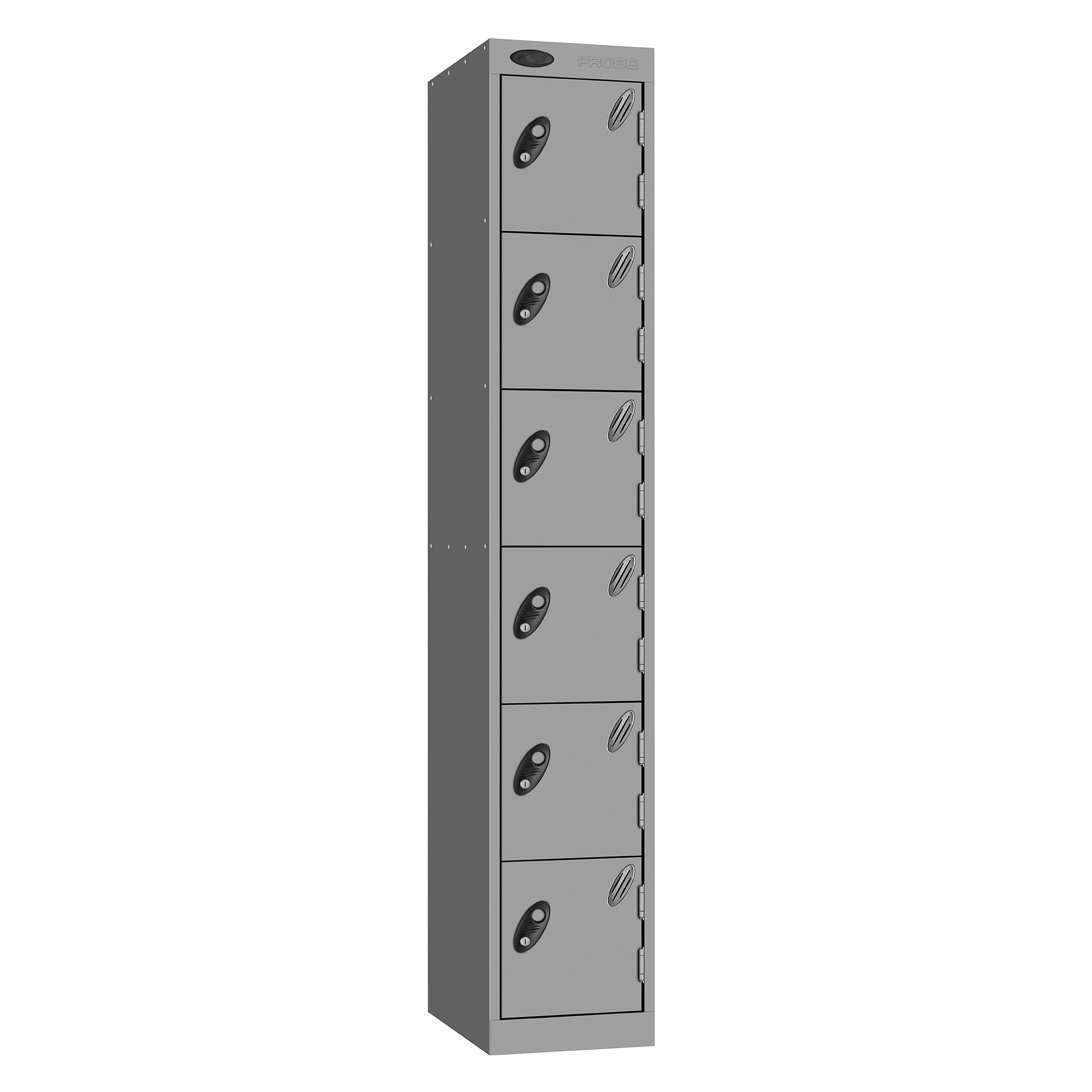 Probe Standard Metric Locker — 6 Door, Flat Top, Triple Width — Silver Carcass / Silver Doors