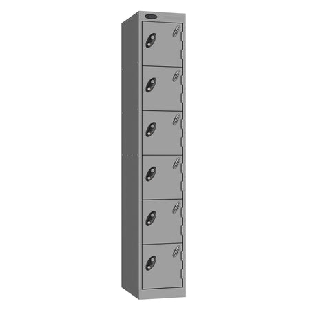Probe Standard Metric Locker — 6 Door, Flat Top, Triple Width — Silver Carcass / Silver Doors