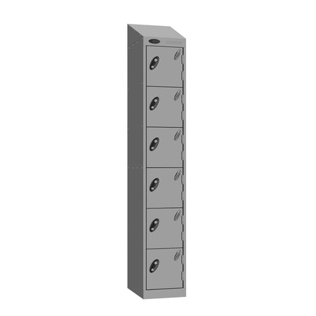 Probe Standard Metric Locker — 6 Door, Sloping Top, Triple Width — Silver Carcass / Silver Doors