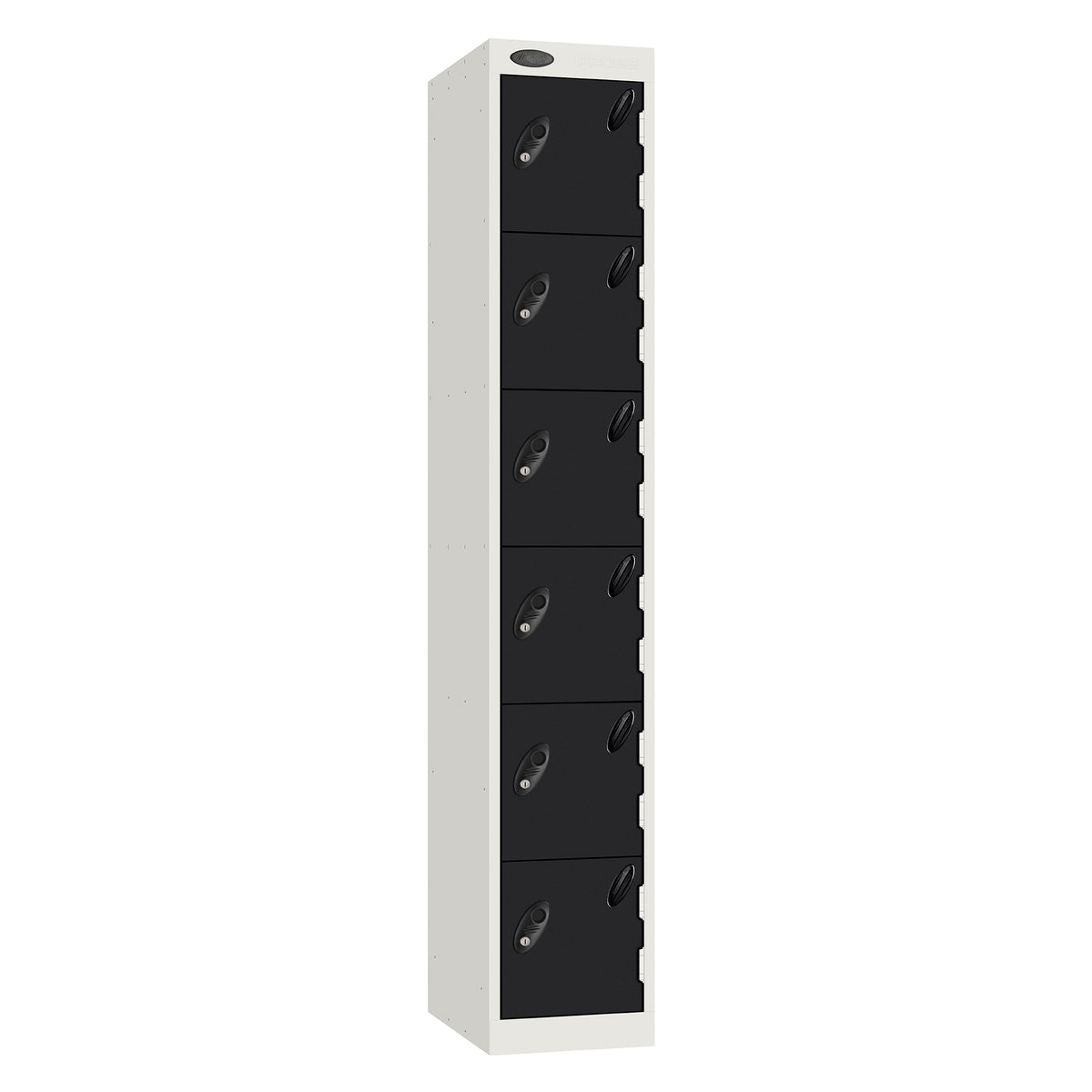 Probe Standard Metric Locker — 6 Door, Flat Top, Triple Width — White Carcass / Black Doors