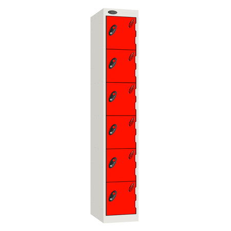 Probe Standard Metric Locker — 6 Door, Flat Top, Triple Width — White Carcass / Red Doors