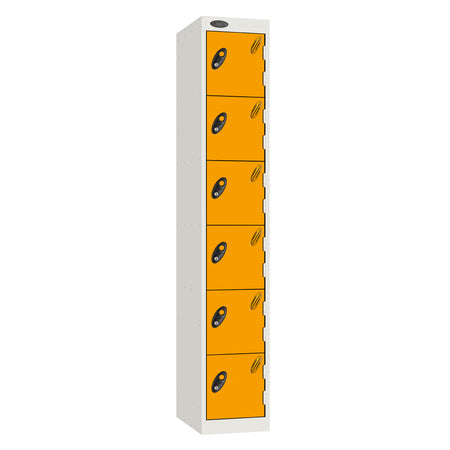 Probe Standard Metric Locker — 6 Door, Sloping Top, Triple Width — White Carcass / Yellow Doors