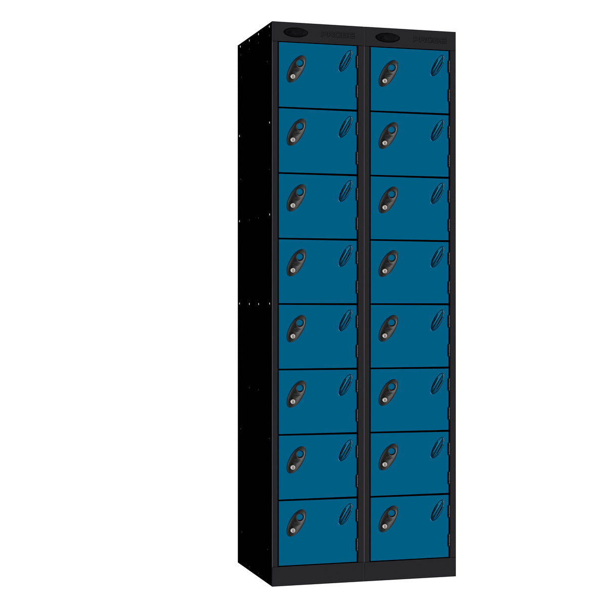 Probe Standard Imperial Locker — 8 Door, Flat Top, Double Width — Black carcass with Blue door