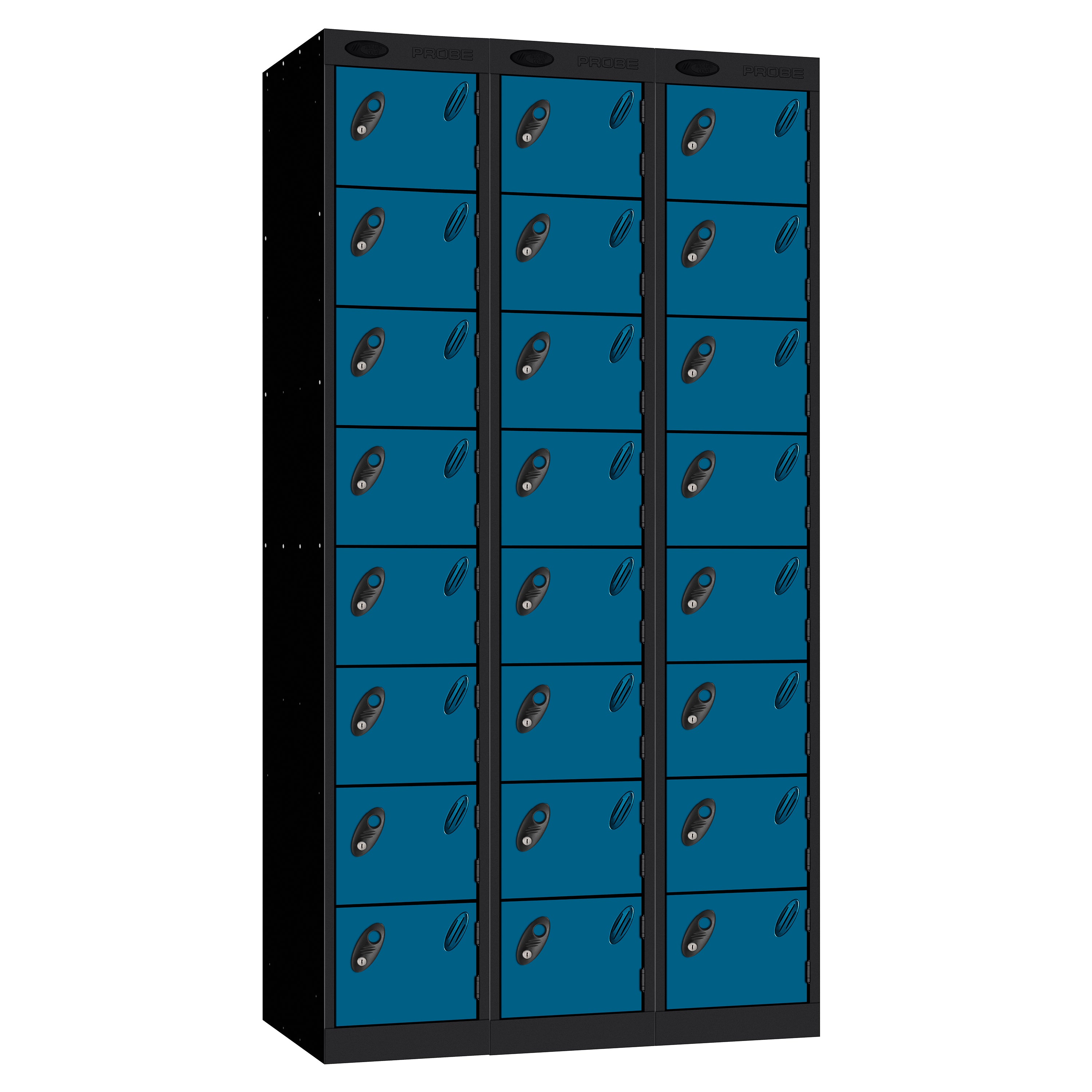 Probe Standard Imperial Locker — 8 Door, Flat Top, Triple Width — Black carcass with Blue door