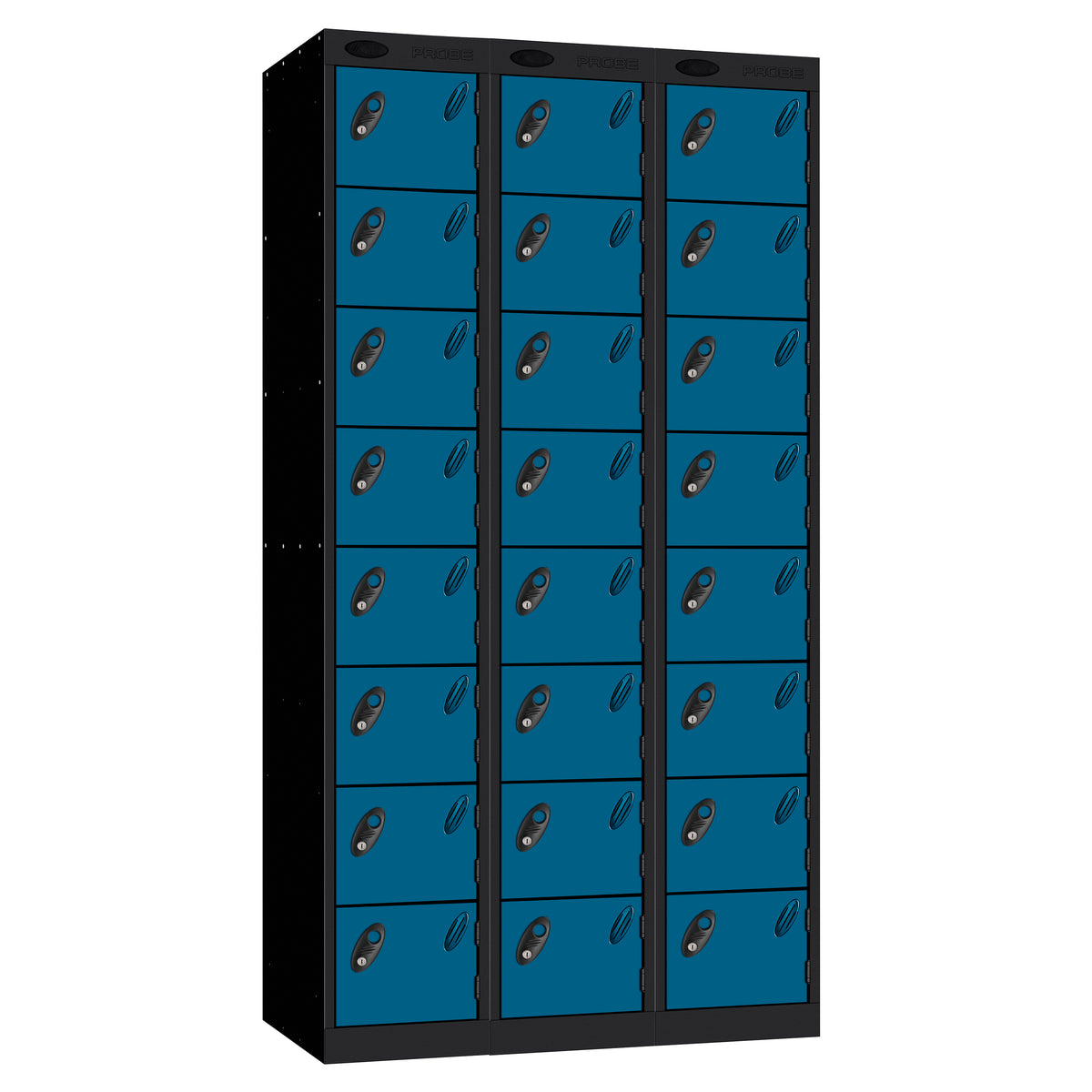 Probe Standard Imperial Locker — 8 Door, Sloping Top, Triple Width — Black carcass with Blue door