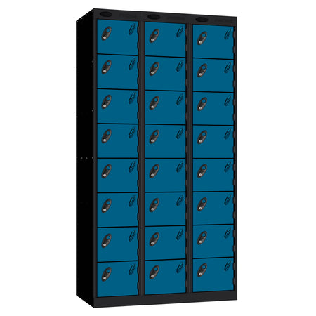 Probe Standard Imperial Locker — 8 Door, Sloping Top, Triple Width — Black carcass with Blue door