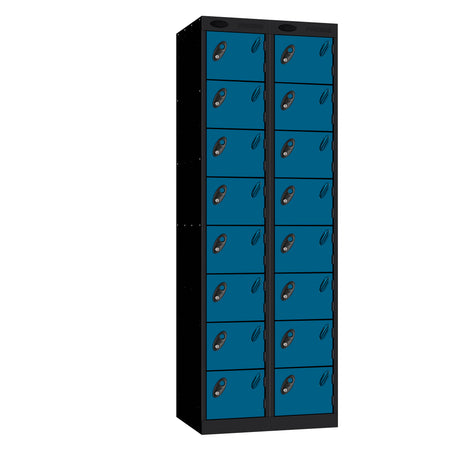 Probe Standard Imperial Locker — 8 Door, Sloping Top, Double Width — Black carcass with Blue door