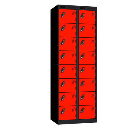 Probe Standard Imperial Locker — 8 Door, Flat Top, Double Width — Black carcass with Red door