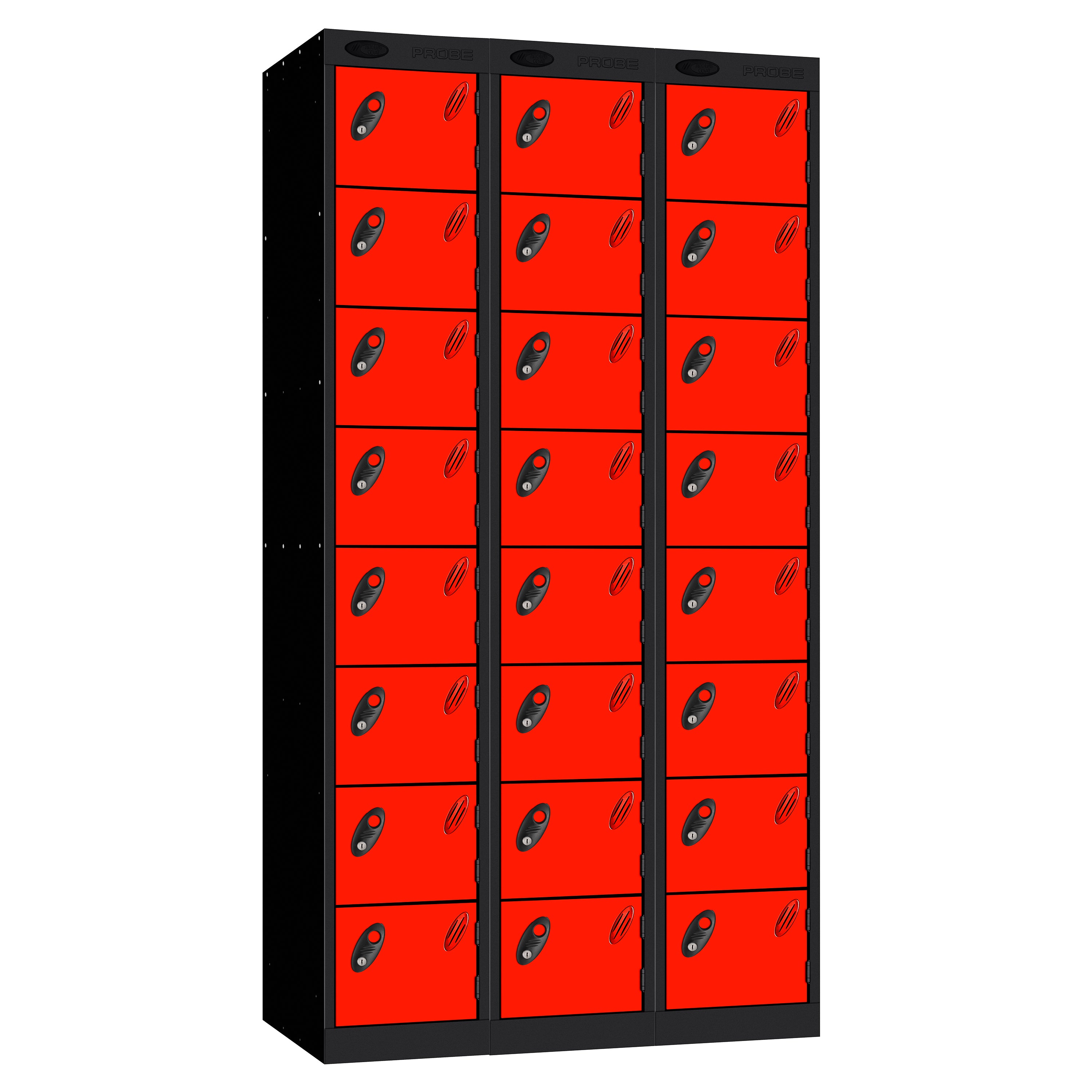 Probe Standard Imperial Locker — 8 Door, Sloping Top, Triple Width — Black carcass with Red door