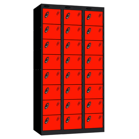Probe Standard Imperial Locker — 8 Door, Sloping Top, Triple Width — Black carcass with Red door