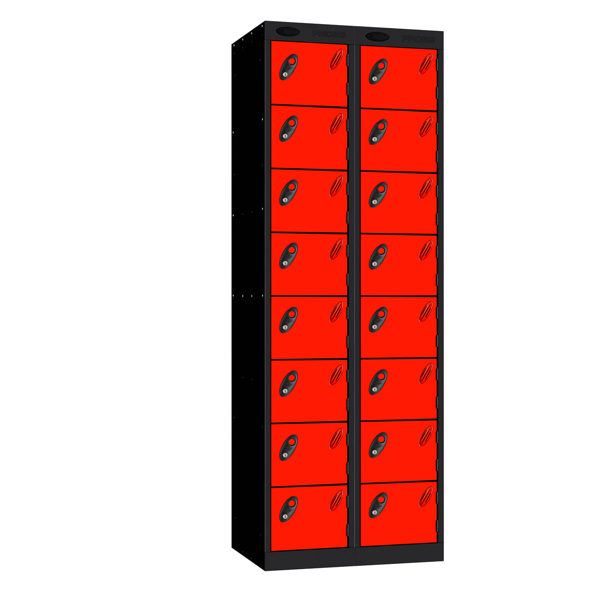 Probe Standard Imperial Locker — 8 Door, Sloping Top, Double Width — Black carcass with Red door