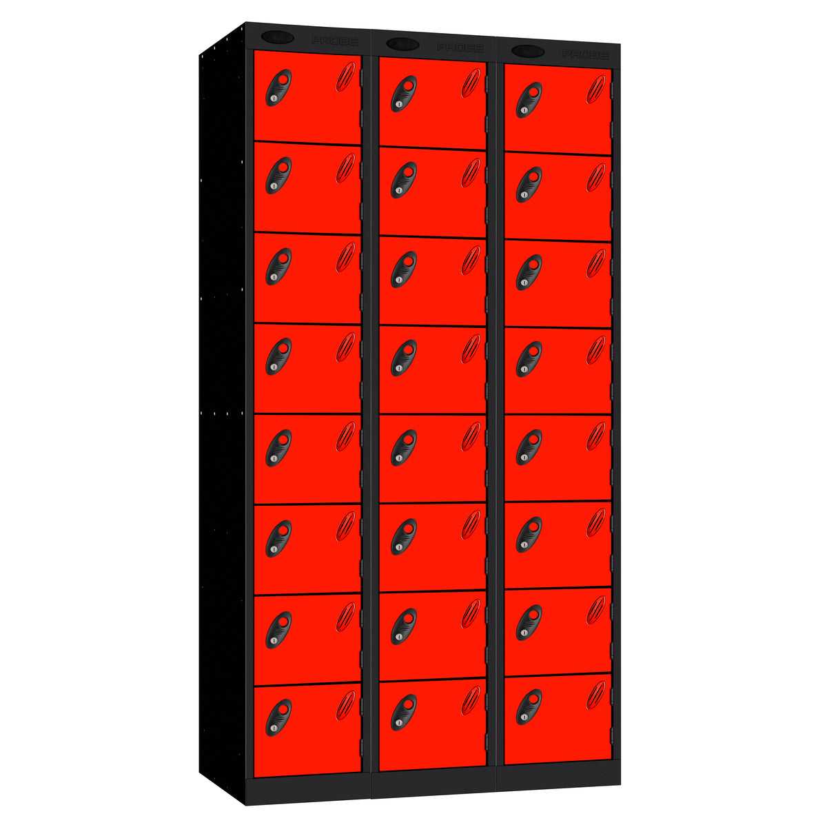 Probe Standard Imperial Locker — 8 Door, Flat Top, Triple Width — Black carcass with Red door