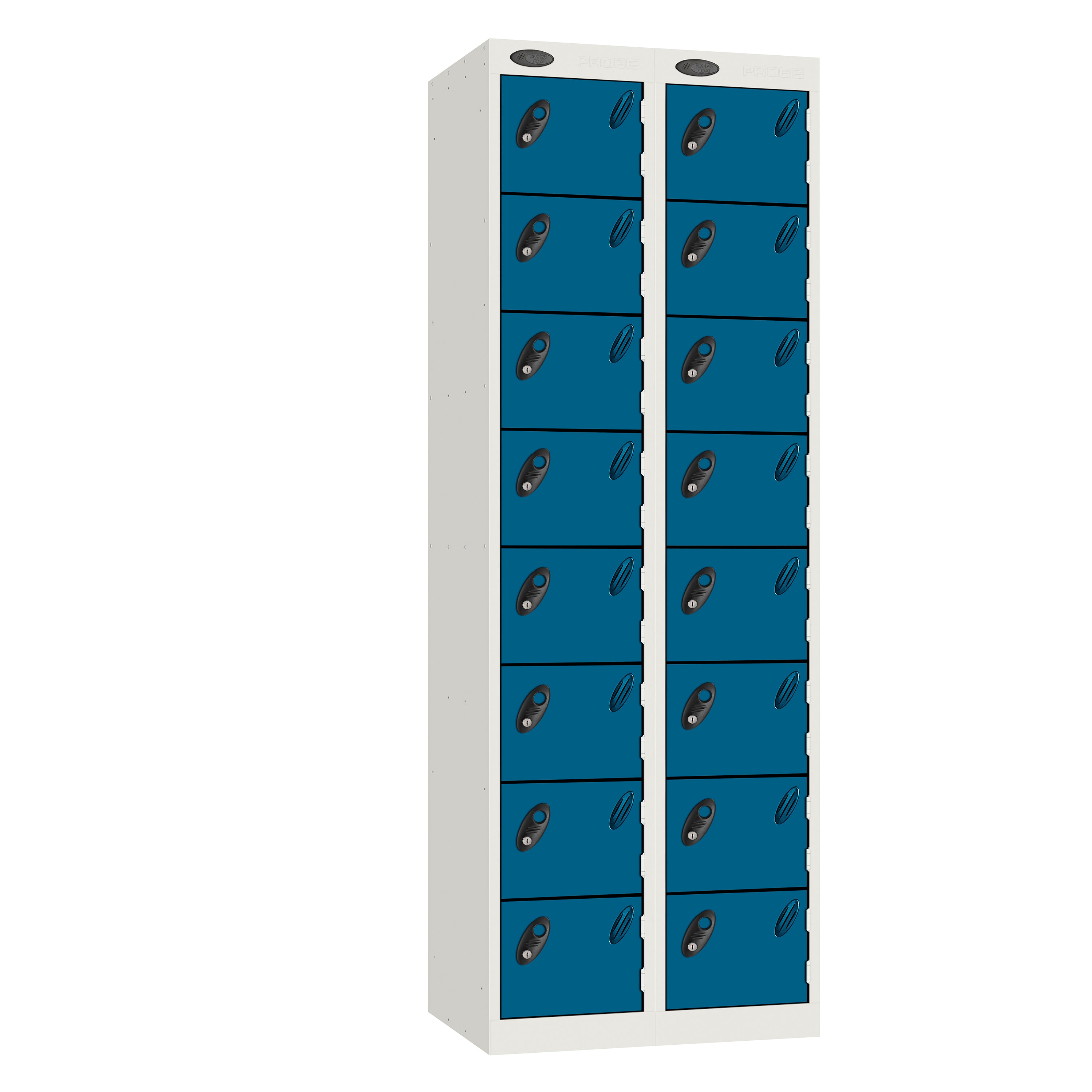 Probe Standard Imperial Locker — 8 Door, Flat Top, Double Width — White carcass with Blue door
