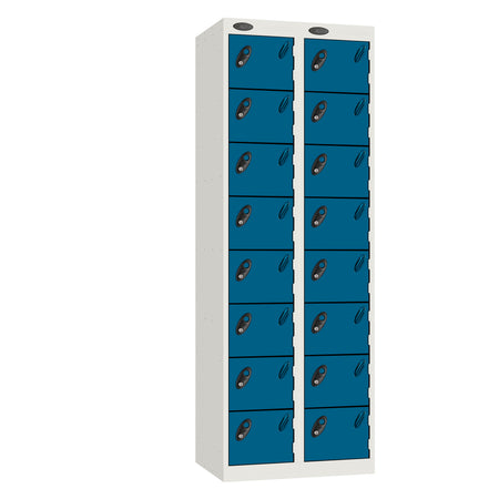 Probe Standard Imperial Locker — 8 Door, Flat Top, Double Width — White carcass with Blue door
