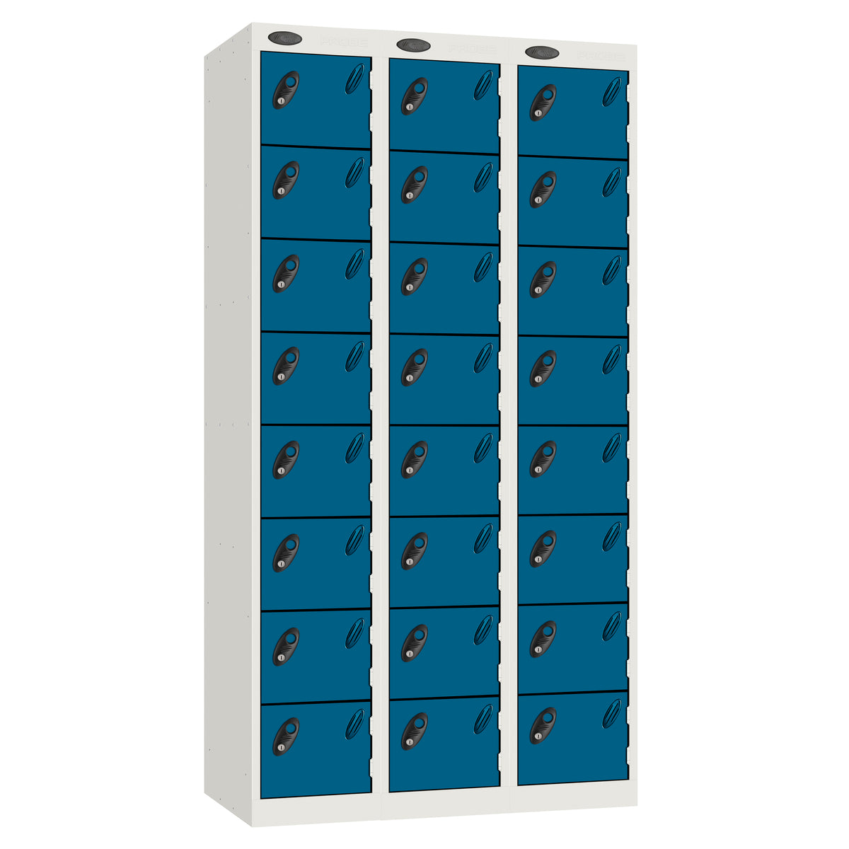Probe Standard Imperial Locker — 8 Door, Sloping Top, Triple Width — White carcass with Blue door