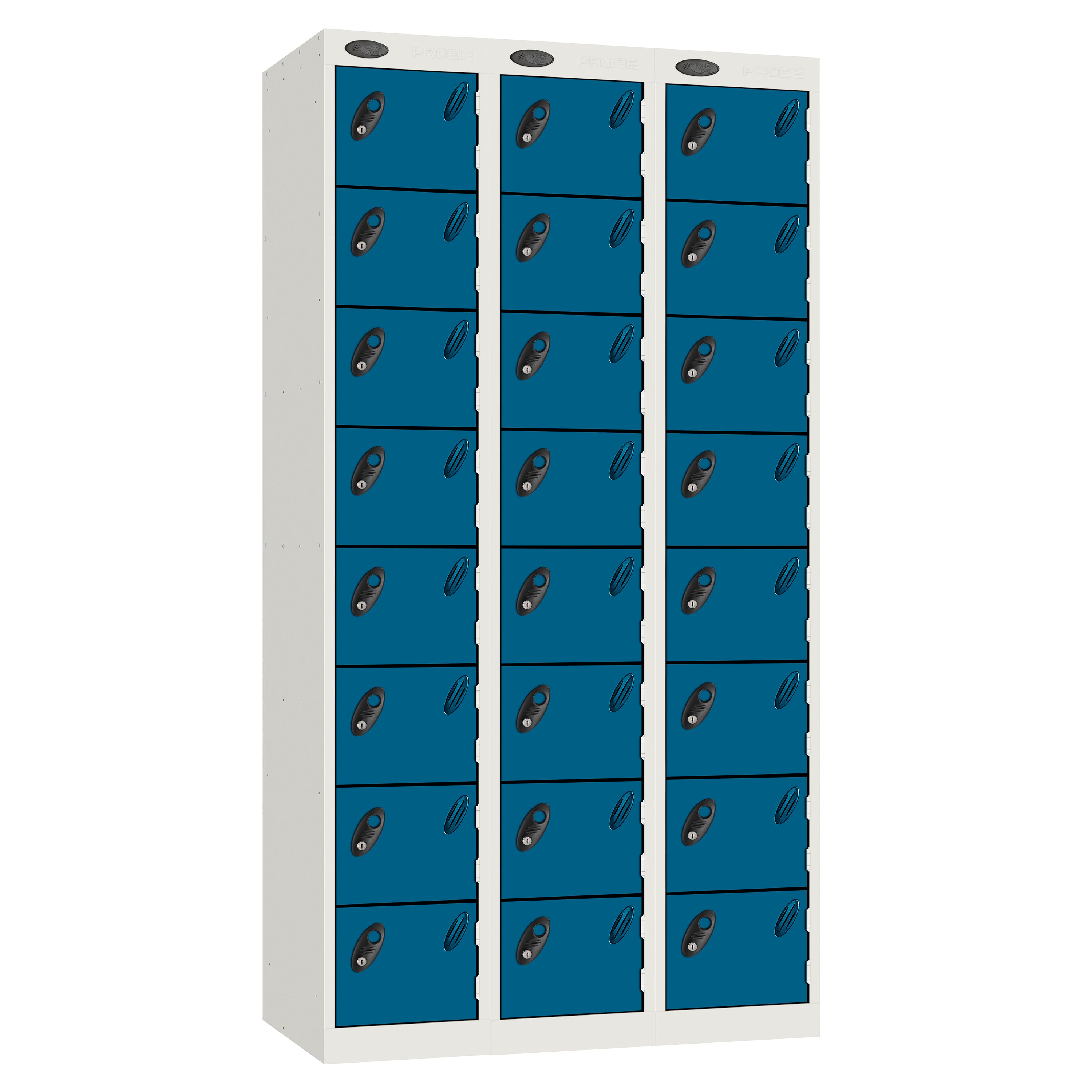 Probe Standard Imperial Locker — 8 Door, Flat Top, Triple Width — White carcass with Blue door