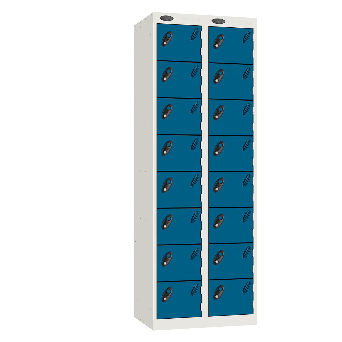 Probe Standard Imperial Locker — 8 Door, Sloping Top, Double Width — White carcass with Blue door