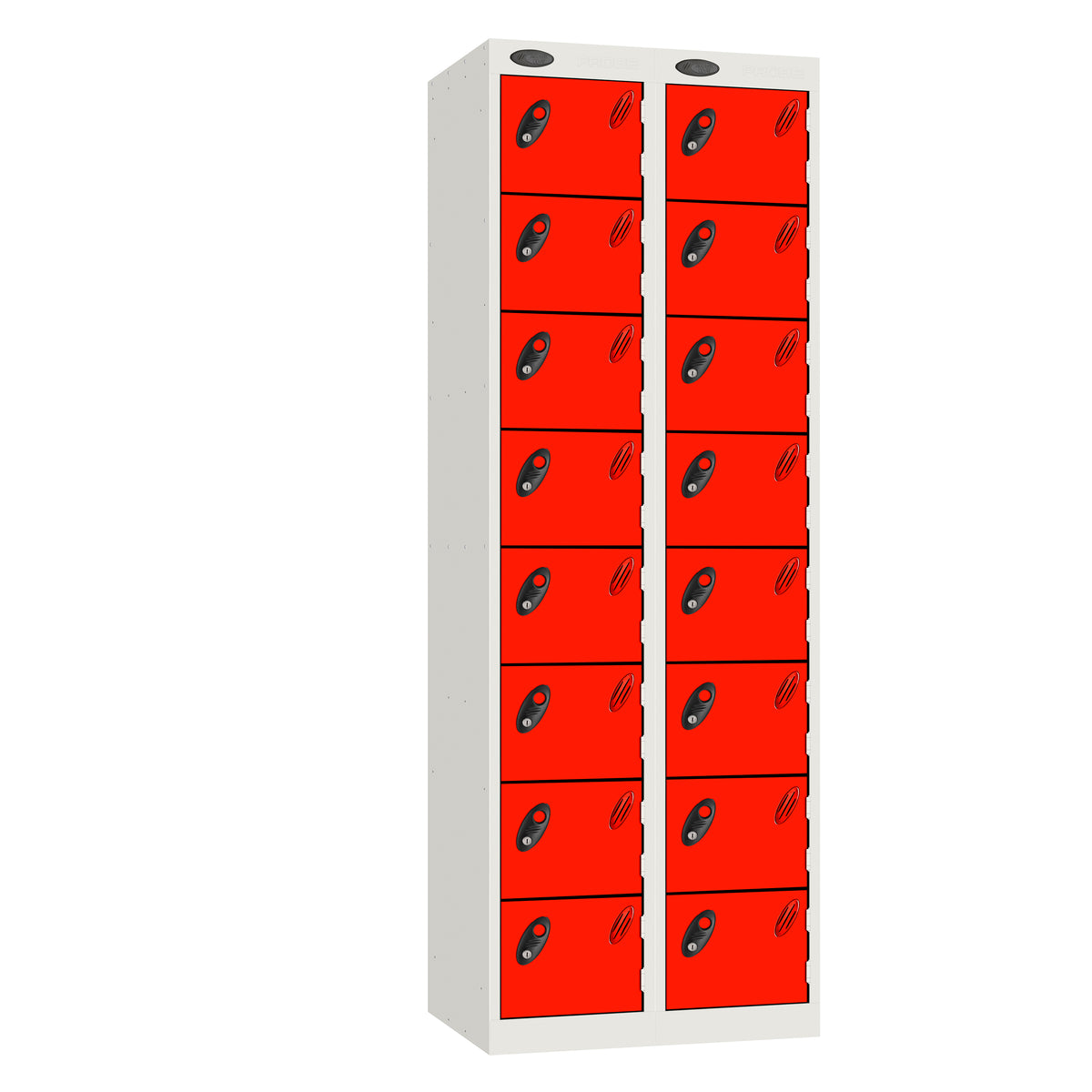 Probe Standard Imperial Locker — 8 Door, Flat Top, Double Width — White carcass with Red door