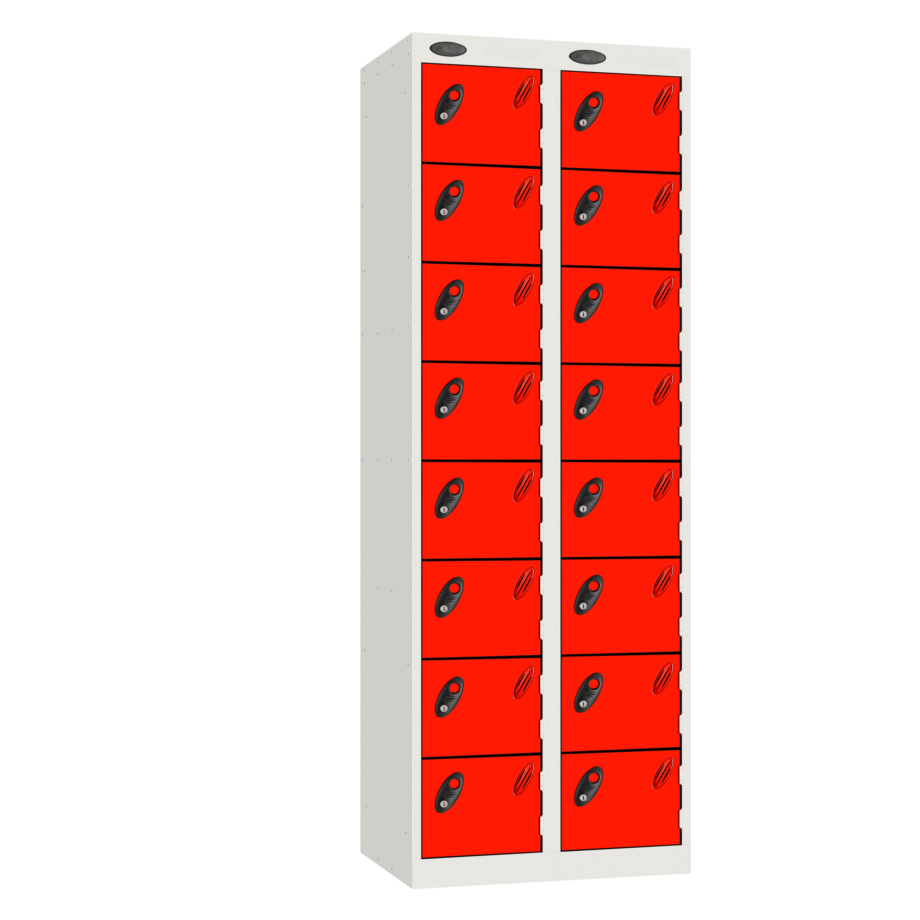 Probe Standard Imperial Locker — 8 Door, Flat Top, Double Width — White carcass with Red door
