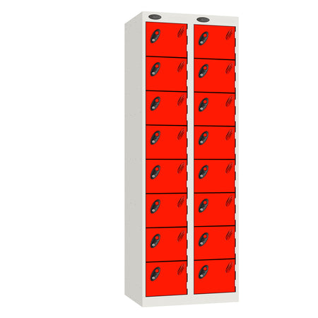 Probe Standard Imperial Locker — 8 Door, Flat Top, Double Width — White carcass with Red door