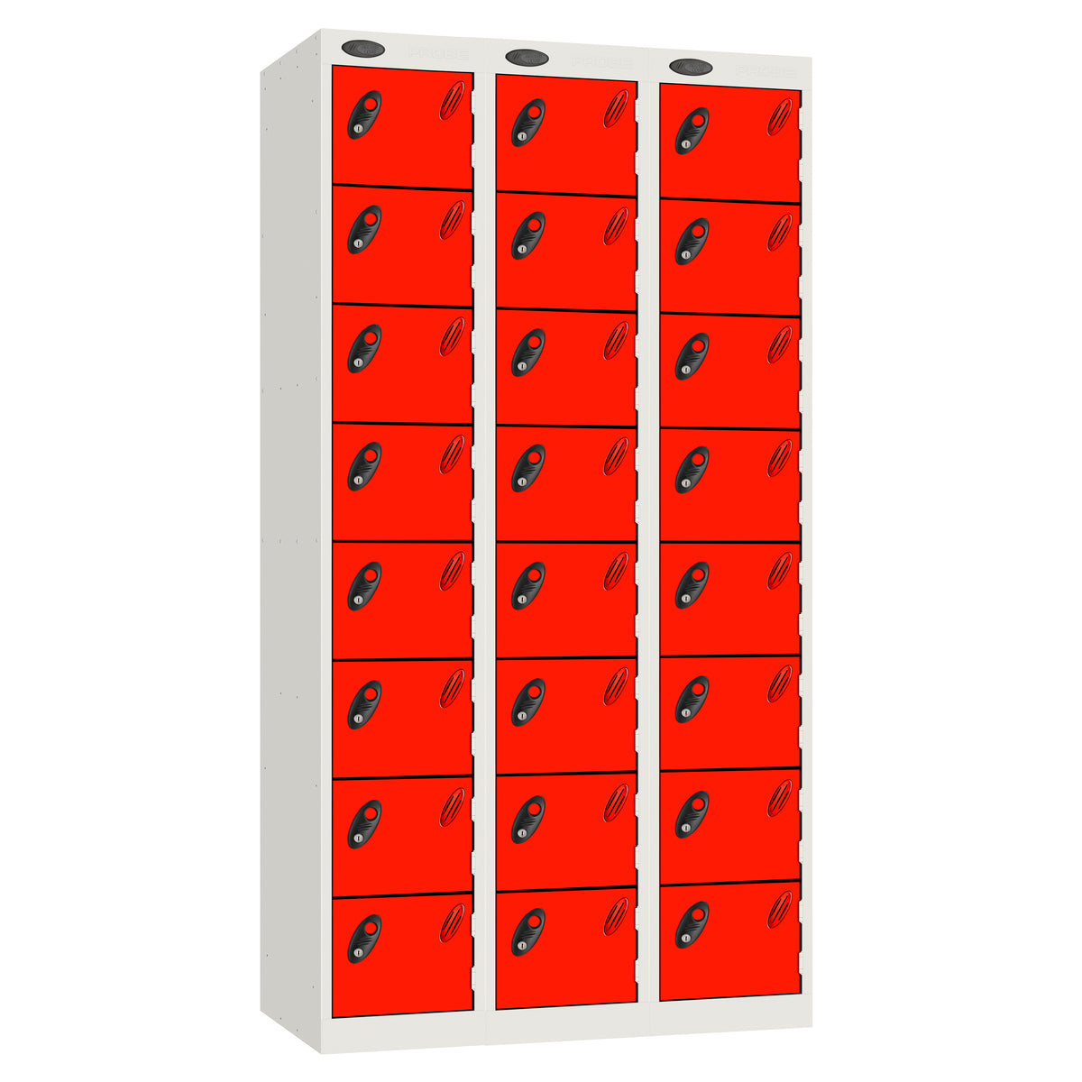 Probe Standard Imperial Locker — 8 Door, Flat Top, Triple Width — White carcass with Red door