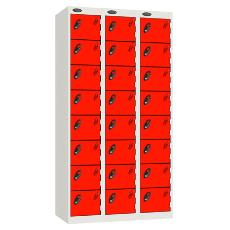 Probe Standard Imperial Locker — 8 Door, Flat Top, Triple Width — White carcass with Red door