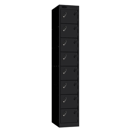 Probe Standard Metric Locker — 8 Door, Flat Top, Triple Width — Black Carcass / Black Doors