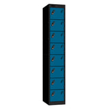 Probe Standard Metric Locker — 8 Door, Sloping Top, Double Width — Black Carcass / Blue Doors